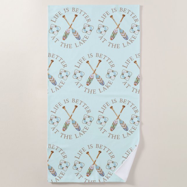 Life Is Better At The Lake Aqua Beach Towel (Front)