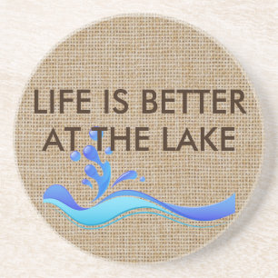 Life Is Better At The Lake Burlap Stone Coaster
