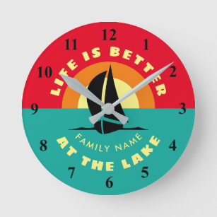 Life is better at the lake custom name kitchen round clock