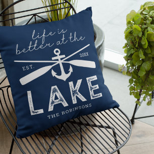 Life is Better at the Lake Family Name Throw Pillow