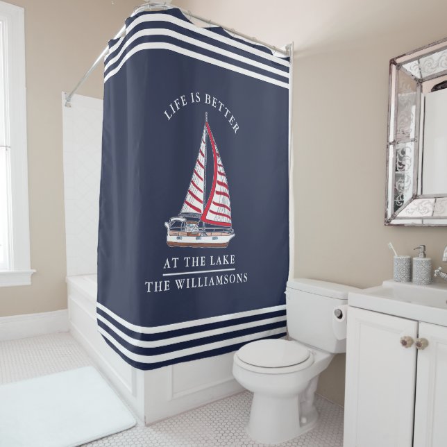 Life is Better at the Lake Nautical Red Navy Blue (In Situ)