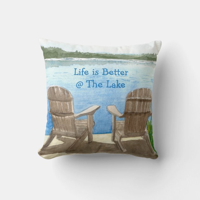 Life is Better at the Lake, Reversible Throw Pillow (Front)
