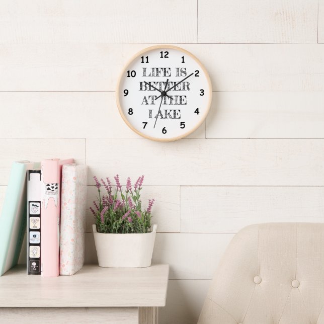 Life is better at the lake round wall clock (Reading Room)