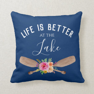 Life Is Better At The Lake Rustic Navy Throw Pillow