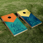 Life Is Better at the Lake Teal Blue Cornhole Set<br><div class="desc">Fun bright colours on this cornholes set with the quote Life is Better at the Lake. You are able to customize this with your family name.</div>