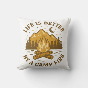 Life is Better By a Campfire Vintage Camping Throw Pillow