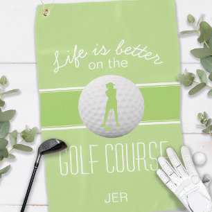 Life is Better Female Golfer Monogrammed Green Golf Towel
