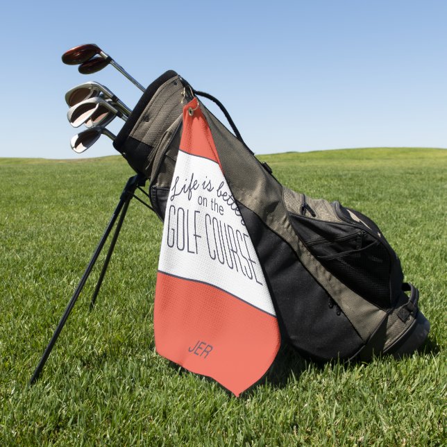 Life is Better Golf Course Quote Orange White Pro Golf Towel (Green)