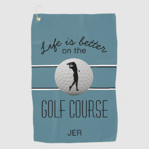 Life is Better Golf Monogrammed Turquoise Black Towel
