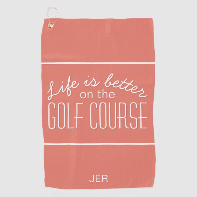 Life is Better Golf Typography Trendy Orange Golf Towel (Front)