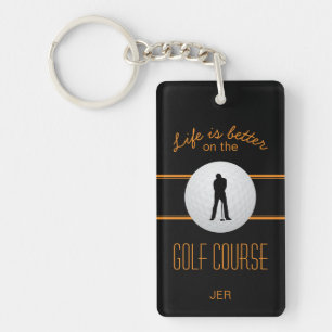 Life is Better Golfer Monogram Black Orange Custom Keychain