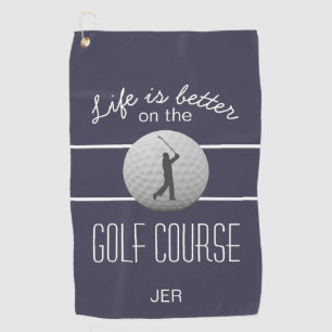 Life is Better Golfing Quote Initials Blue Golf Towel