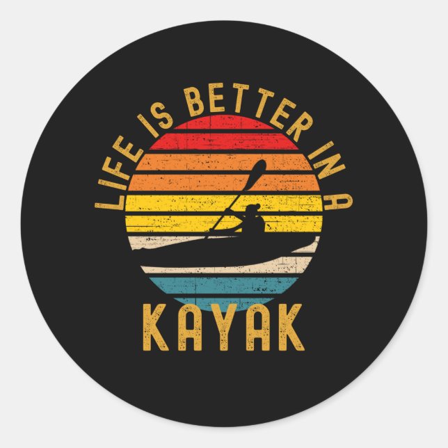 Life Is Better In A Kayak Retro Classic Round Sticker (Front)