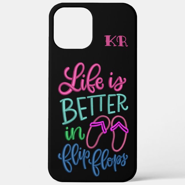 Life Is Better In Flip Flops Quote Funny Monogram Case-Mate iPhone Case (Back)