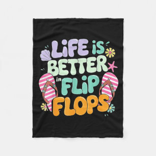 Life Is Better In Flip Flops Retro Summer Beach Fleece Blanket