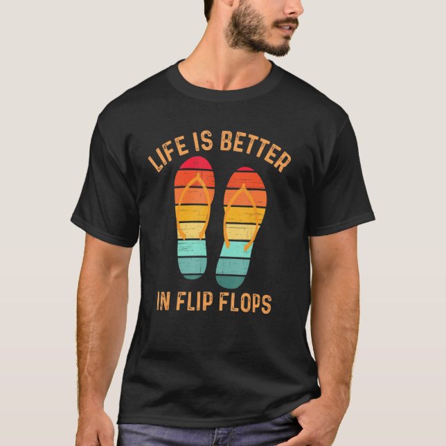 Life Is Better In Flip Flops Retro Summer Sunset T-Shirt (Front)