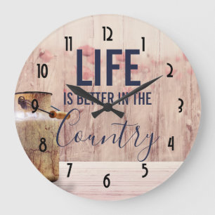 Life is Better in the Country Quote with Milk Can Large Clock