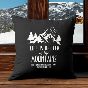 Life Is Better in the Mountains Custom Black White Outdoor Pillow