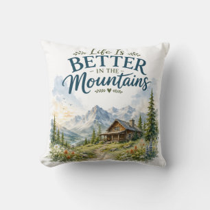Life Is Better in the Mountains Rustic Wildflower Throw Pillow