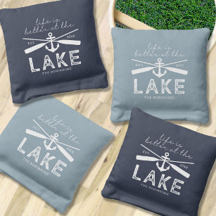 Life is Better Lake House Family Name Cornhole Bags