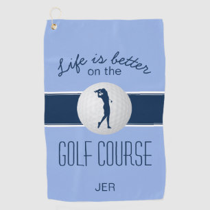 Life is Better Monogrammed Golfer Blue Modern Pro Golf Towel