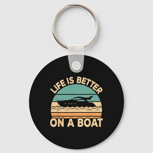 Life Is Better On A Boat Funny Retro Boating Capta Keychain (Front)