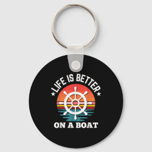 Life Is Better On A Boat Steering Wheel Retro Boat Keychain