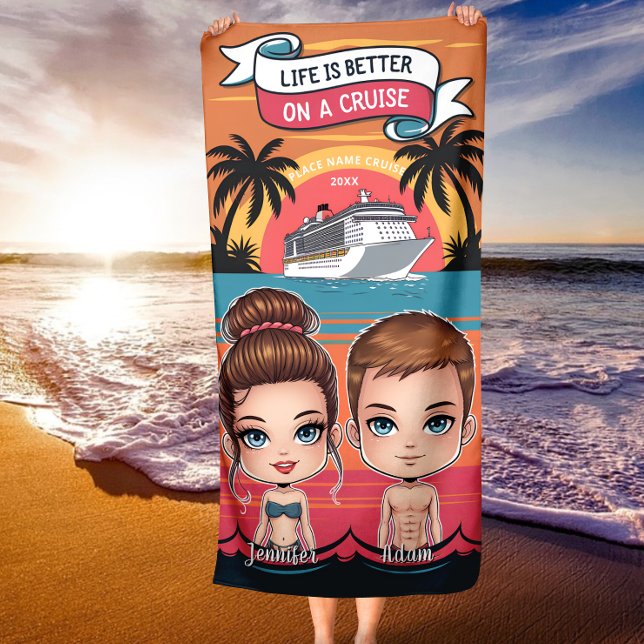 Life is Better on a Cruise Custom Chibi Vacation Beach Towel (Creator Uploaded)