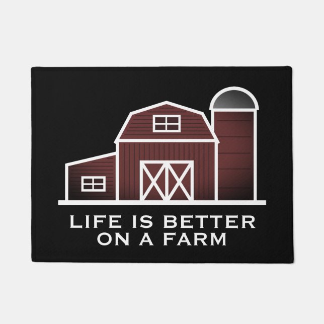 Life is better on a farm red barn custom doormat (Front)