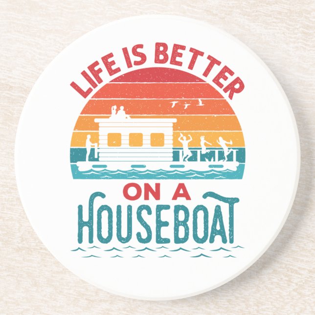 Life is Better on a Houseboat House Boat Boating Coaster (Front)