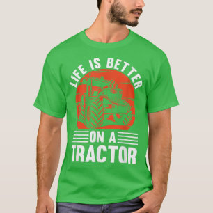 Life Is Better On A Tractor Farmer Sunset Retro T-Shirt