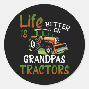 Life Is Better On Grandpas Tractor Famring Family  Classic Round Sticker