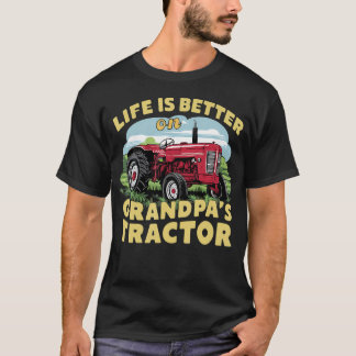 Life Is Better On Grandpas Tractor Kids Farm Tract T-Shirt
