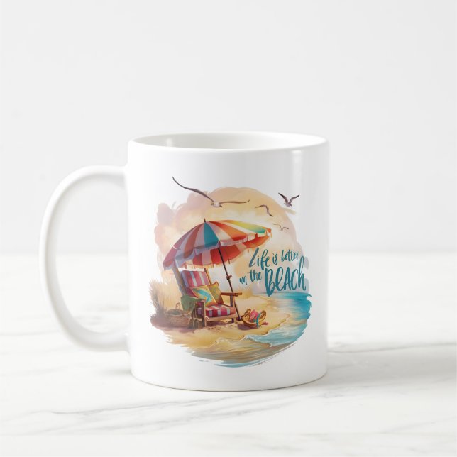 Life Is Better on the Beach Coastal Aesthetic Coffee Mug (Left)
