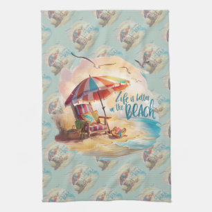 Life Is Better on the Beach Coastal Aesthetic Kitchen Towel