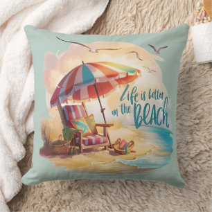 Life Is Better on the Beach Coastal Aesthetic Throw Pillow