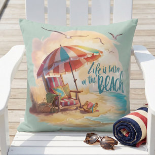 Life Is Better on the Beach Coastal Aesthetic Throw Pillow