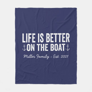 Life is Better On the Boat Family Name | Navy Flee Fleece Blanket