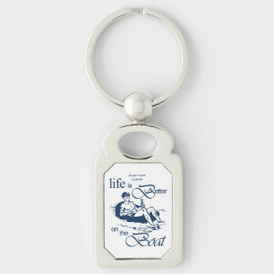 Life is Better on The Boat Funny Cartoon Add Name Keychain
