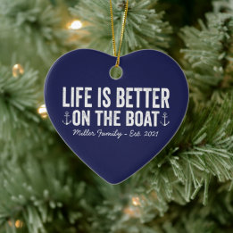 Life is Better On the Boat Name | Navy Ceramic Ornament
