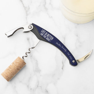 Life is Better On the Boat Name Pillow Navy Corkscrew