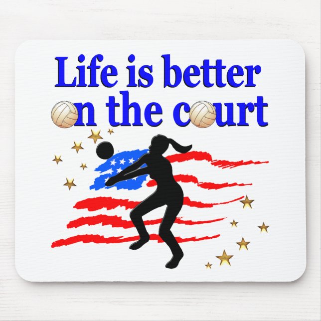 LIFE IS BETTER ON THE COURT USA VOLLEYBALL DESIGN MOUSE PAD (Front)