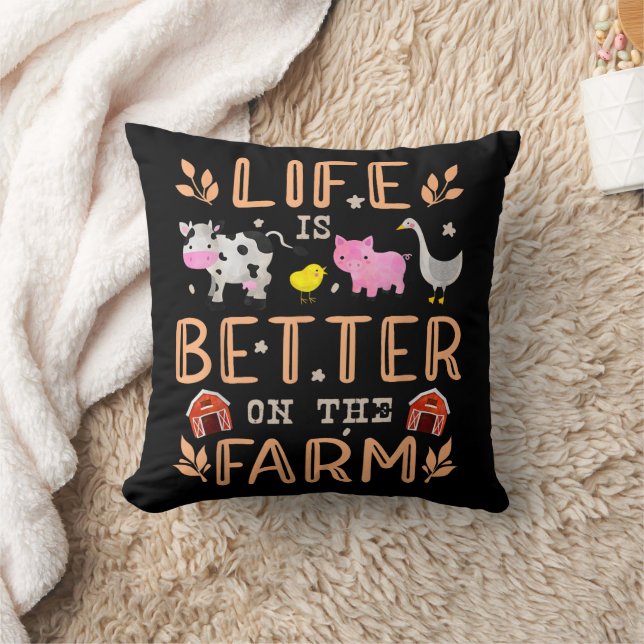 Life Is Better On The Farm Cute Animals Farmer Far Throw Pillow (Blanket)