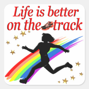 LIFE IS BETTER ON THE TRACK RUNNER DESIGN SQUARE STICKER