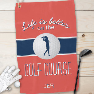 Life is Better Quote Golf Monogrammed Red Blue Towel