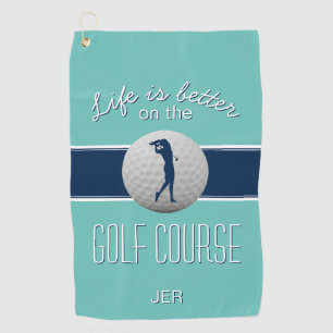 Life is Better Quote Golf Monogrammed Teal & Blue Towel