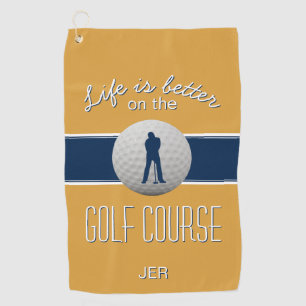 Life is Better Quote Golf Monogrammed Yellow Blue Towel