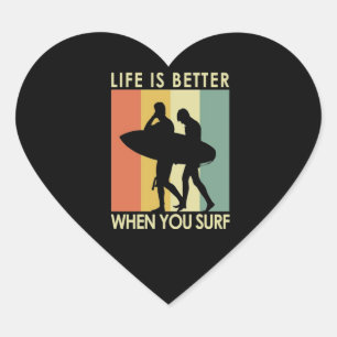 Life Is Better When You Surf Lovers Heart Sticker