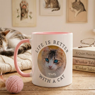 Life is Better with a Cat Add Photo and Name Mug