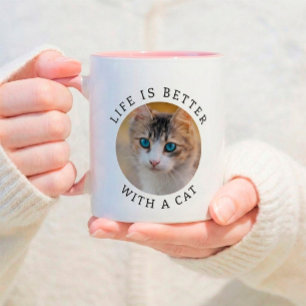 Life is Better with a Cat Add Photo and Name Mug
